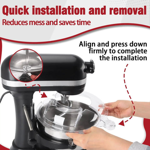 Pouring Shield Splash Guard For 6-7 Qt Tilt-Head Stand Mixer with illustrated installation steps