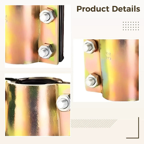 Close-up view of DN50 Heavy Duty Steel Tube Repair Clamp 2.4 To 2.5 Inch Leak Sealer with galvanized finish and bolts.