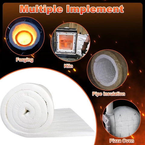 White ceramic fiber blanket insulation roll, 24x12 in, 1 in thick, heat resistant to 2400°F for ovens and kilns