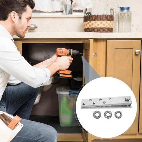 Man installing Heavy Duty 360 Degree Hidden Pivot Door Hinges For Wooden Cabinets And Secret Bookcase Doors, Stainless Steel Concealed Hardware For Home And Office