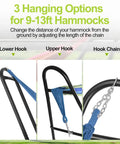 Heavy Duty Steel Hammock Stand Built To Last, Tough As Nails With 550 Pound Capacity, Double Bar Design showing chain hooks