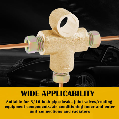 Three Way Copper Brake Line Tee Union With Inverted Male Nuts For 3/16 Inch Pipe shown in vehicle brake application