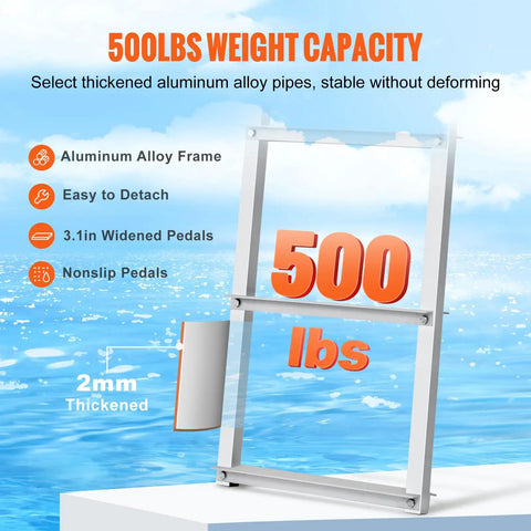 Removable Four Step Dock Ladder With Aluminum Alloy Pontoon Boat Access, 500 Lbs Capacity, 3.1 Inch Wide Nonslip Steps With Mat, Easy Install For Boat Lake Pool And Marine Boarding. 2mm thickened aluminum alloy frame, 500 lbs