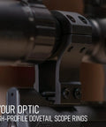 Close-up of 11mm Dovetail Scope Rings For Air Rifles And Pistols 1 Inch Diameter 1.50 Inch Center Height mounted on a rifle