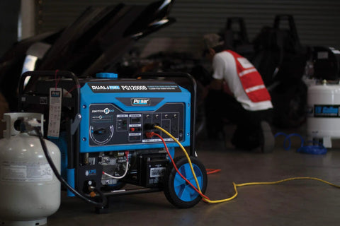 Beast Dual Fuel 12,000W Portable Generator With Electric Start And Switch and Go Technology connected to LPG tank