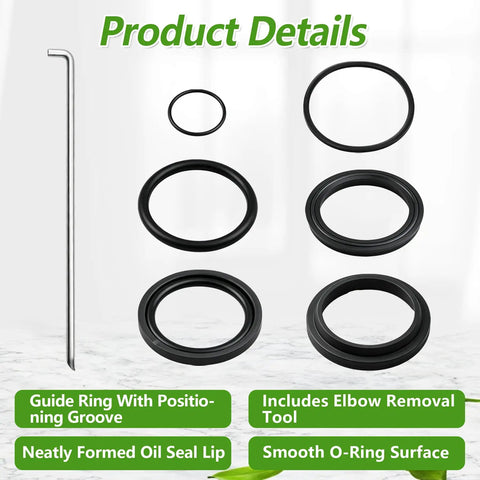 Lift And Tilt Hydraulic Seal Kit For Front End Loader Cylinders Compatible With 1 3 4 Inch Bore And 1 1 4 Inch Rod 19 1 4 Inch Stroke Replacement Part Numbers 24H41202 25H48747 25H50666 Includes Locking Wire, with seals and removal tool