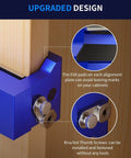 Heavy Duty Cabinet Clamps 4 Pack With Built In Drill Guide And EVA Protection, blue cast steel on wood corner detail