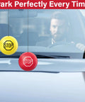 Two Piece Red Tennis Ball Garage Parking Aids Driveway Vehicle Stopper Markers setup with red and yellow balls hanging in vehicle.