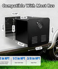 12V Electric Instant Hot Water Heater For Camper And RV Shower With Smart Temp Regulation, compact unit with dimensions for easy installation.