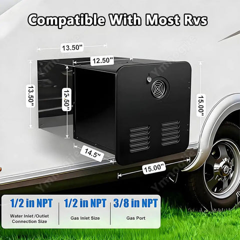 Road Test Proven 12V Electric Water Heater For Camper With Smart Digital Temp Control And Auto Environmental Monitoring For Zero Sweat Hot Showers And Easy Campground Hookups Daily Use, dimensions 13.50" x 12.50" x 15.00".