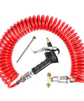 Pro Grade Heavy Duty Truck Air Blower Duster Cleaning Kit with red 9m coil hose, steel blow gun, brass joint, and nozzle tip