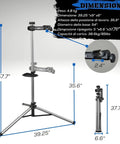 Heavy Duty Bike Repair Stand Go-To Tool For Home Mechanics, adjustable height chart from 35.6 to 57.7 inches, dimensions displayed