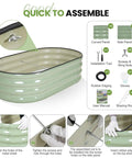 Raised Garden Beds Kit With Galvanized Planter Boxes 4x2x1 Ft Oval Outdoor Bed For Vegetables Fruits Flowers Herbs Includes Protective Tape Gloves And Tools Safe Foldable Edge Reinforced Durable Design assembly instructions with components and setup steps.