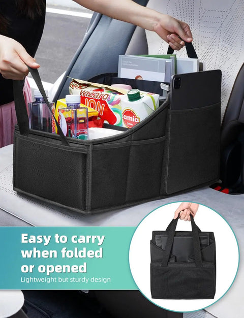 Backseat Car Organizer With Four Compartments, Four Cup Holders And Seven Mesh Pockets For Front And Rear Seats, Black
