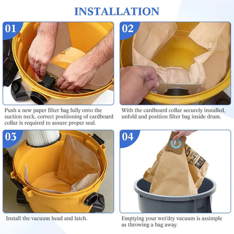 Installation steps for 5 Pack Vacuum Bags For 5 To 8 Gallon Wet Dry Shop Vacuums Replacement Dust Collection Bags Disposable Bags