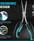 Long Reach 7 Inch Needle Nose Pliers Set, Two Piece Bent Nose And Straight Nose Pliers, Drop Forged Carbon Steel, Heat Treated, Nickel Plated, Anti Rust Oil Protected, Built Tough For Precision Work, ergonomic handle
