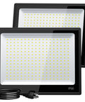 200W LED Flood Light Outdoor Ultra Bright 20000LM 6500K Daylight White IP66 Waterproof Heavy Duty Plug In Work Light dual pack