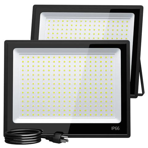 200W LED Flood Light Outdoor Ultra Bright 20000LM 6500K Daylight White IP66 Waterproof Heavy Duty Plug In Work Light dual pack