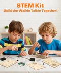 DIY Walkie Talkie Kit For Kids Age 8-14, Electronics Project Toy That Builds Problem Solving, Engineering Skills, And Creative Confidence, Super Fun Educational Building Kit Gift For Boys And Girls Ages 8 10 12 14, two kids assembling