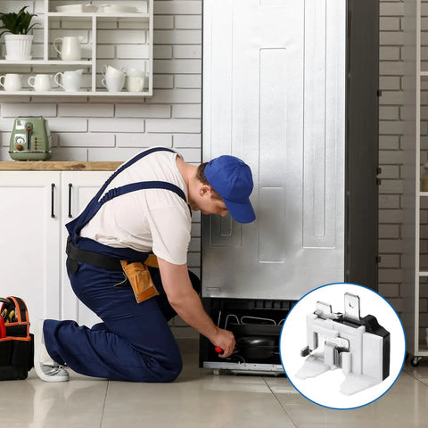 Technician installing Three Pack Refrigerator Overload Protectors One Quarter Horsepower Thermal Overload Switches on fridge