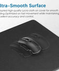Ultra Smooth Premium Textured Mouse Pad 8.0 By 7.5 Inch With Non Slip Rubber Base Fully Washable Fade Resistant For Office And Home Keeps Cursor Precise And Desk Looking Sharp, showing a smooth Lycra surface with a mouse.