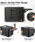 Foldable Magnetic Work Table For Tool Boxes And Garages Instant Side Workstation Space Saving Magnetic Surface For Screws And Bits No Brainer On The Jobsite Projects Cutting Measuring And Tool Placement attached to black toolbox