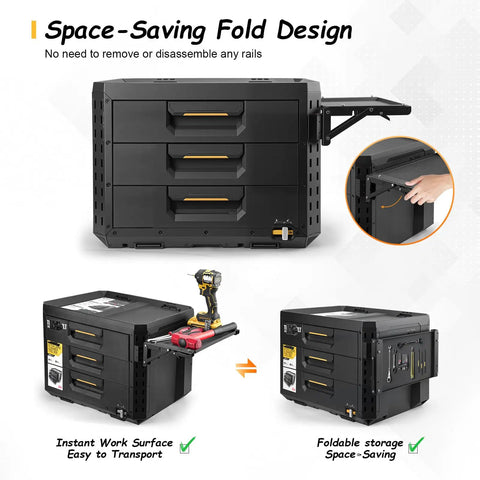 Foldable Magnetic Work Table For Tool Boxes And Garages Instant Side Workstation Space Saving Magnetic Surface For Screws And Bits No Brainer On The Jobsite Projects Cutting Measuring And Tool Placement attached to black toolbox