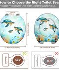Toilet Seat Round Resin for Bathroom with turtle design, 14.4 inches height and 12.4 inches width, ideal for measuring fit.