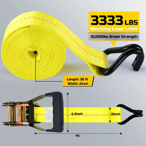 Heavy Duty Car Tie Down Straps For Trailers 4 Pack 2 Inch By 10 Feet With 10,000 Lb Break Strength And Four Ratchets With Snap Hooks Plus 2 Axle Straps Ultra Secure Wheel Straps For A Rock Solid Haul detailed view