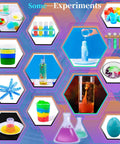 Hands On Science Lab Kit For Kids With 72 Plus Experiments Including Erupting Volcano Rainbow Rain And Artificial Snow Balloon Rocket And More Kid Friendly STEM Toy For Boys And Girls - various colorful experiments displayed in a collage