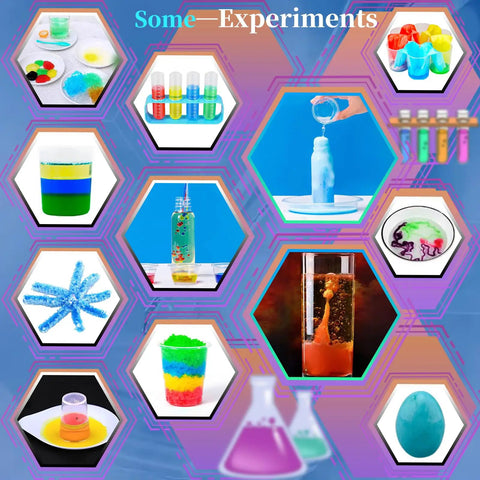 Hands On Science Lab Kit For Kids With 72 Plus Experiments Including Erupting Volcano Rainbow Rain And Artificial Snow Balloon Rocket And More Kid Friendly STEM Toy For Boys And Girls - various colorful experiments displayed in a collage