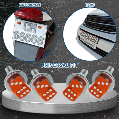 Dice License Plate Screws Set Aluminum Alloy Decorative Fasteners For Cars Motorcycles And Trucks Bolt Frame Mounting Kit Orange 4 Pcs Adds Cool Artistic License Plate Look And Personal Style.