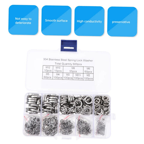 600 Piece Stainless Steel Washer Kit For Automotive, Construction And Industrial Use With Lock Gaskets And Split Washers Built To Last, High Conductivity, Rust Resistant, Easy To Install, Prevents Loosening. 304 stainless steel washers in organizer case