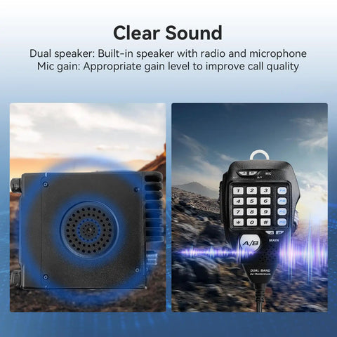 Dual Band Mobile Ham Radio With Rotatable LCD Display Long Range 2m 70cm Transceiver for RVs Trucks and Jeeps, speaker and mic