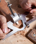 Router Plane Handheld Woodworking Tool With Adjustable Blade And Fence, Pro Grade Stainless Steel Body in use for precision joinery