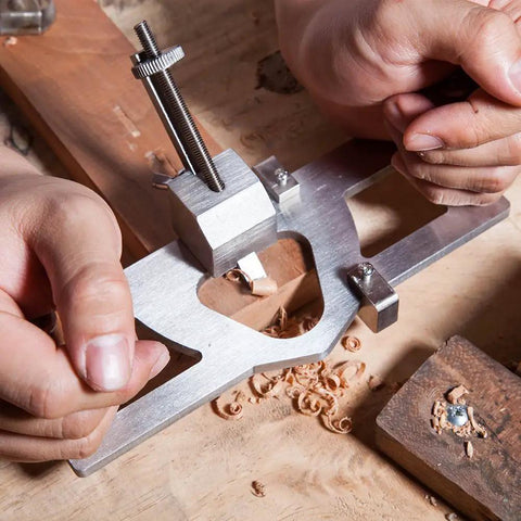 Router Plane Handheld Woodworking Tool With Adjustable Blade And Fence, Pro Grade Stainless Steel Body in use for precision joinery