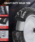Solid Tire And Wheel Kit For Wheelbarrows And Garden Carts With 14.5 Diameter Flat Free Tire, 4.80 4.00 8 Size, Five Eighth And Three Quarter Inch Bearings, Universal Replacement - shown with anti-skid tread and metal bearings.