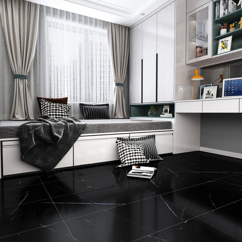Dope Black Marble Peel And Stick Floor Tiles 12 Inch By 24 Inch Self Adhesive Vinyl Flooring Waterproof And Removable For Bathroom Kitchen Living Room Renters 24 Pack