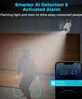Solar Powered Outdoor Security Camera 2K with 360 Degree Pan Tilt activating siren on intruder detection