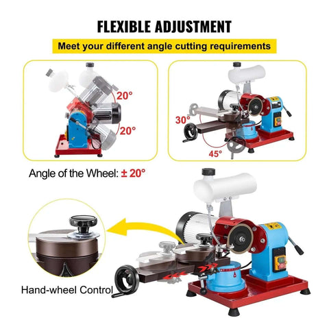 Built Like A Tank 370W Blade Sharpener With Wet Cooling Chamber For Circular And Carbide Edges adjustable angle cutting settings at 20, 30, and 45 degrees.