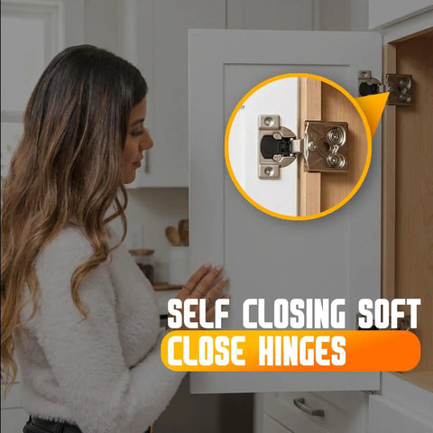 Woman installing Heavy Duty 50 Pack Soft Close Cabinet Hinges For Face Frame Kitchen Cabinet Doors 1/2 Inch Overlay Concealed