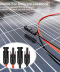 Heavy Duty 3 Foot 10AWG Solar Extension Cable with Male and Female Connectors on a Solar Panel Surface
