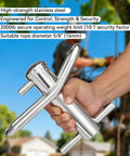 Hand holding Port A Wrap Stainless Medium Port Wrap For Tree Rigging Pro Gear Up To Five Eighths Inch Rope 7000 Lbs MBS