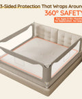 Queen Size Three Sided Toddler Bed Rail Guard With Dual Button Safety Lock for babies and kids, grey, on a queen bed