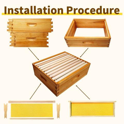 Installation procedure for 10 Frame Langstroth Medium Super Beehive Box Kit With Beeswax Dip Includes 10 Frames And Wax Foundations