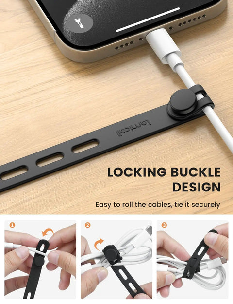 Silicone Cable Ties 10 Pack Cord Organizer With Secure Lock Buckle Durable Reusable Wire Management Strap For Travel And Home Use