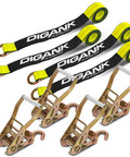 Four Pack 2 Inch By 96 Inch Tie Down Straps Kit with J Hook Ratchets and Wear Pads for Cars SUVs Jeeps and Sports Cars