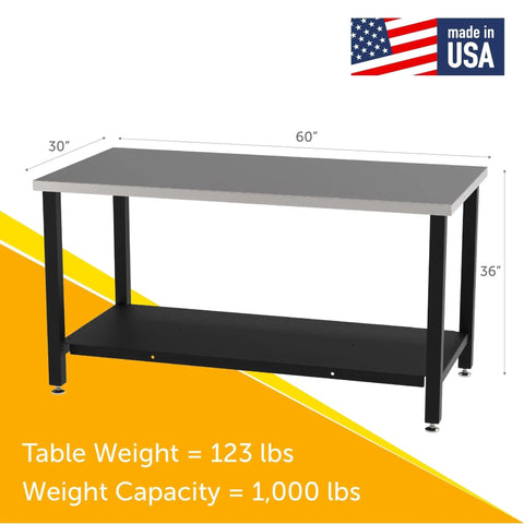 Rock Solid Metal Fabrication Prep Table For Classrooms And Shops, 60 Inch Long By 30 Inch Deep By 36 Inch High, Carbon Steel Top