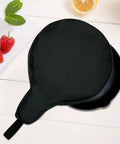 Black cast iron skillet bag for 8 10 12 inch pans, water resistant tote with hanging loop and lightweight design for outdoor use.