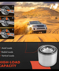 High-load capacity beefy 2 pack rear wheel bearings for AWD Subarus with axial and radial load support, shown with a desert SUV.